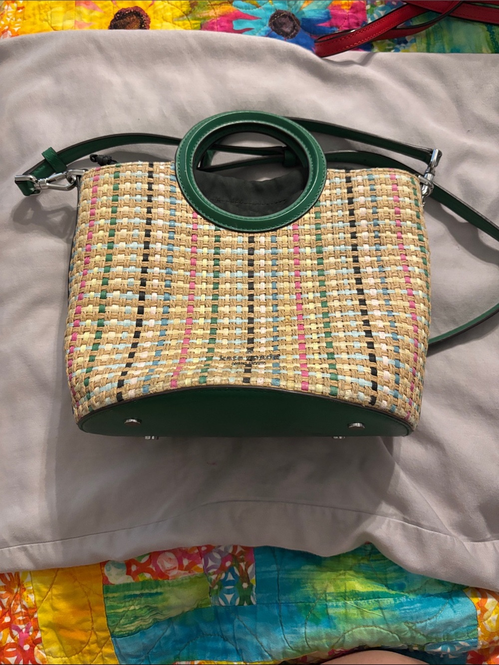 kate spade Green-Trim Woven Shoulder Bag with Multicolor Accents